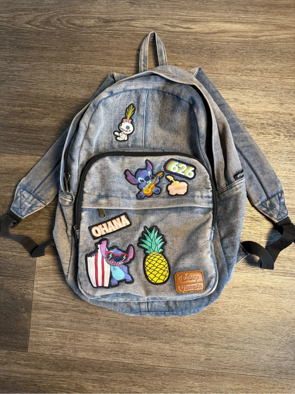 Disney Denim-Style Kids Backpack with Lilo & Stitch Patches - Blue